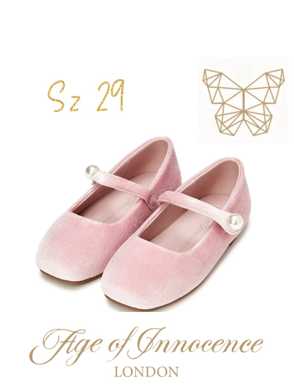 AOI Age of Innocence sz 29 GLORIA VELVET PINK FLATS